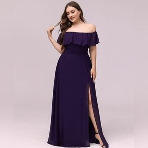 Ever Pretty Chiffon Ruffle  Off the Shoulder Purple Bridesmaid Dress Size XL